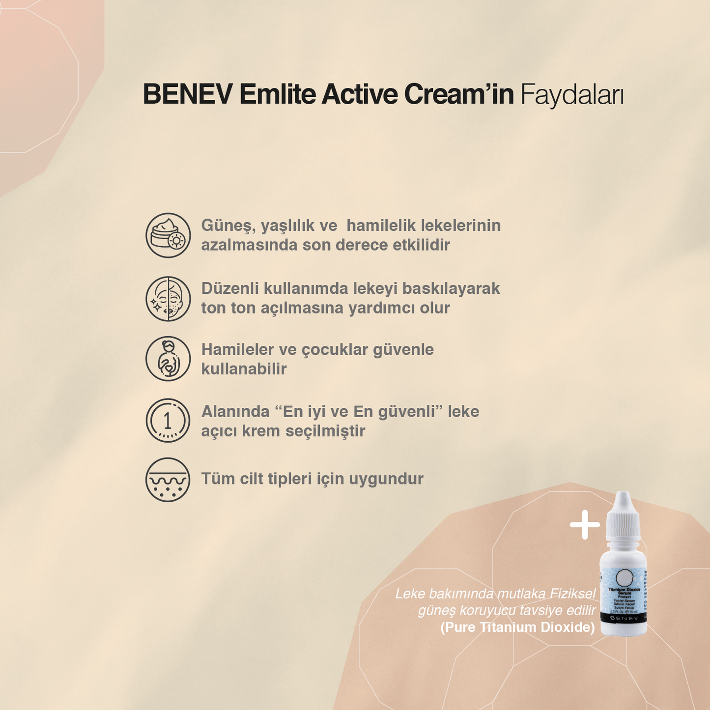 Benev Emlite Active Cream 56.1 ml – Güneş, Yaşlılık & Hamilelik Lekelerini Azaltan Bitkisel Krem