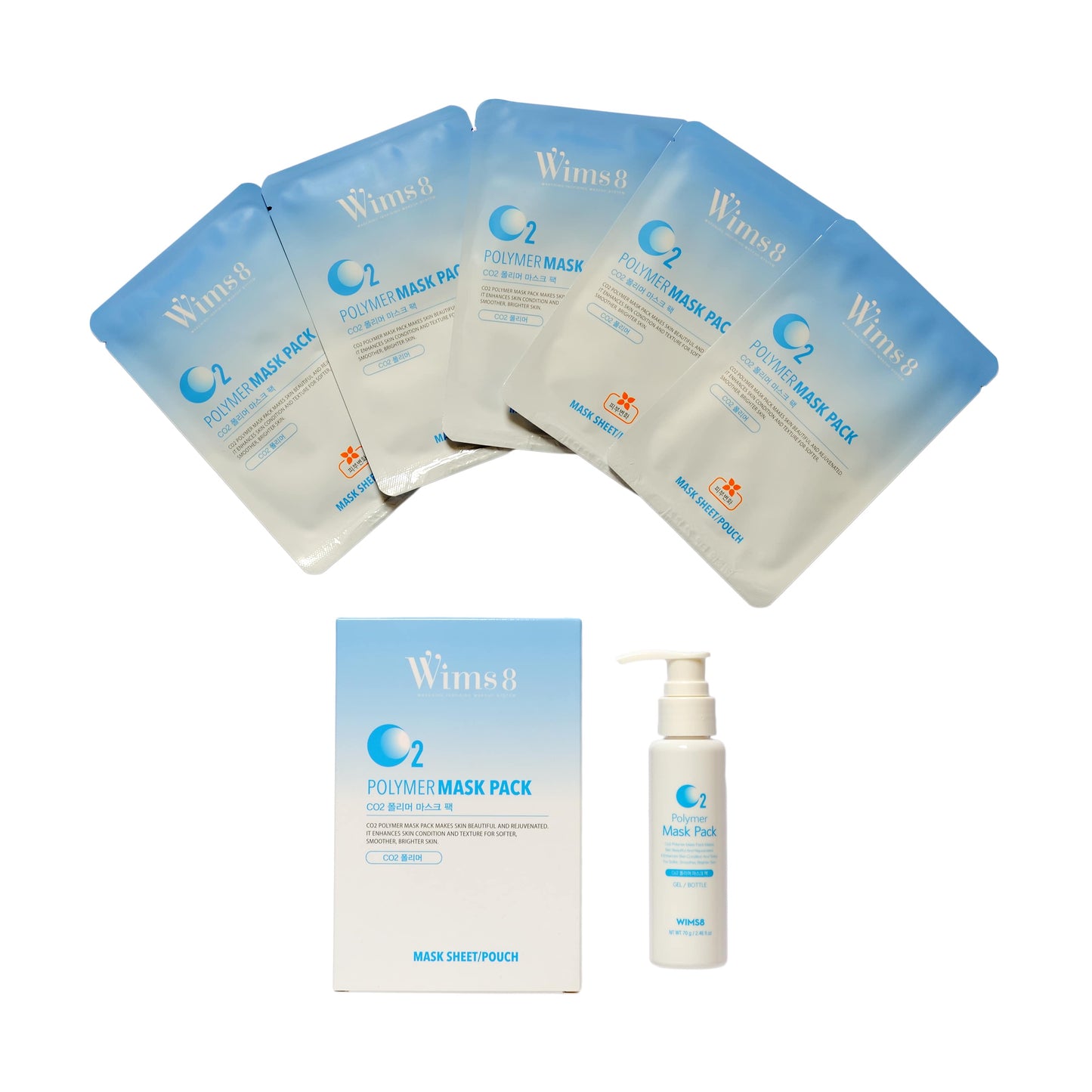 WIMS8 CO2 Polymer Mask – 5 Adet Maske + Özel Jel | Anti-Aging & Cilt Sıkılaştırıcı