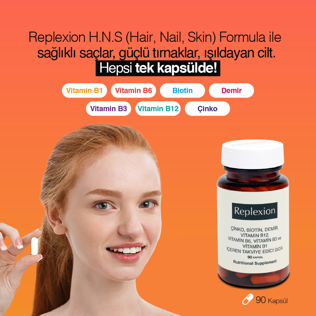 Replexion HNS Formula – Saç, Cilt & Tırnak Bakım Gıda Takviyesi, 90 Kapsül