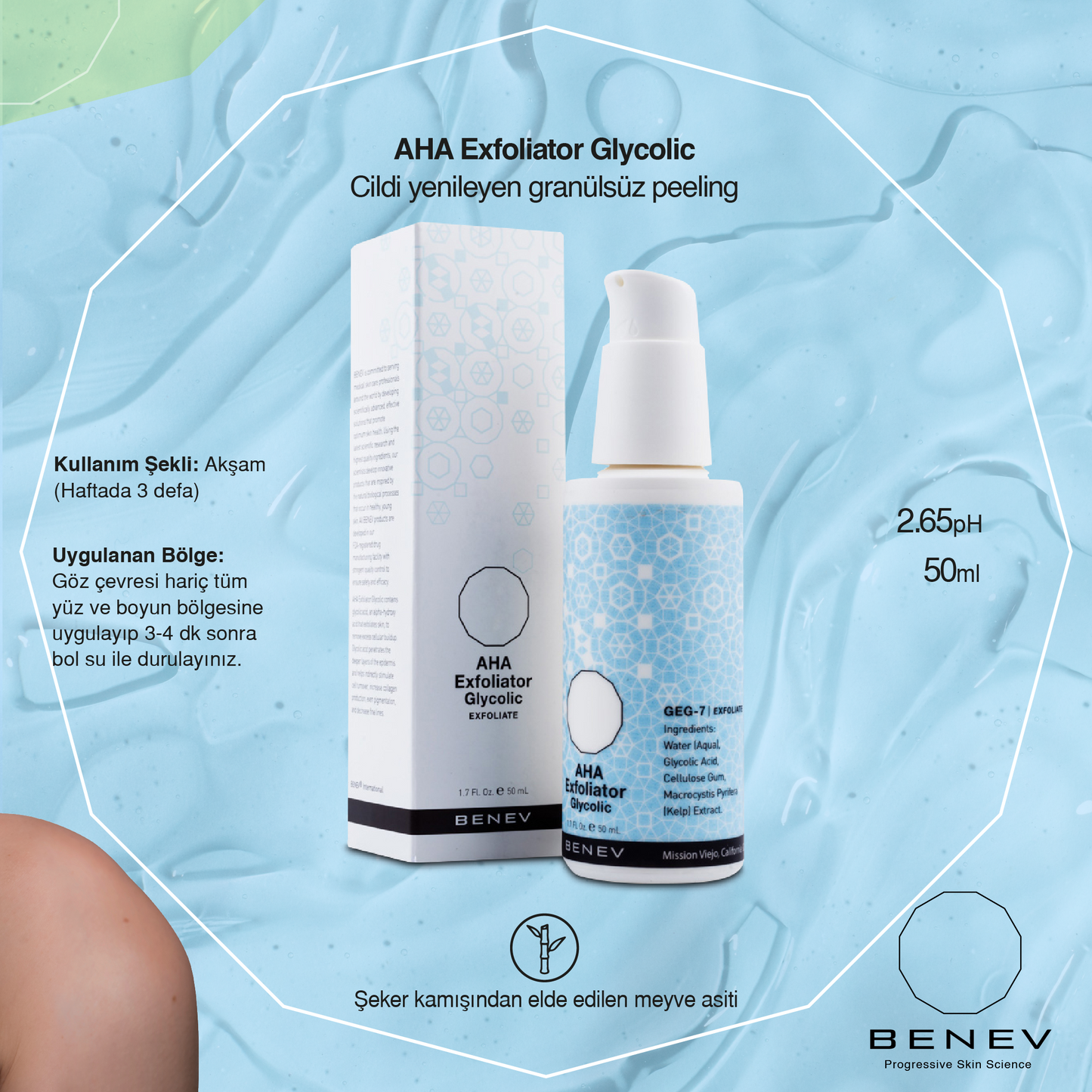 Benev AHA Exfoliator Glycolic 50 ml – Granülsüz Peeling & Cilt Yenileyici