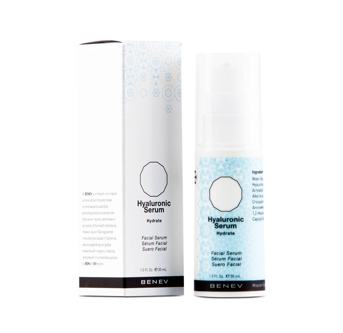 BENEV Hyaluronserum 30 ml. Hyaluronsäure, Feuchtigkeitsserum auf Wasserbasis, Alle Hauttypen, Anti-Falten