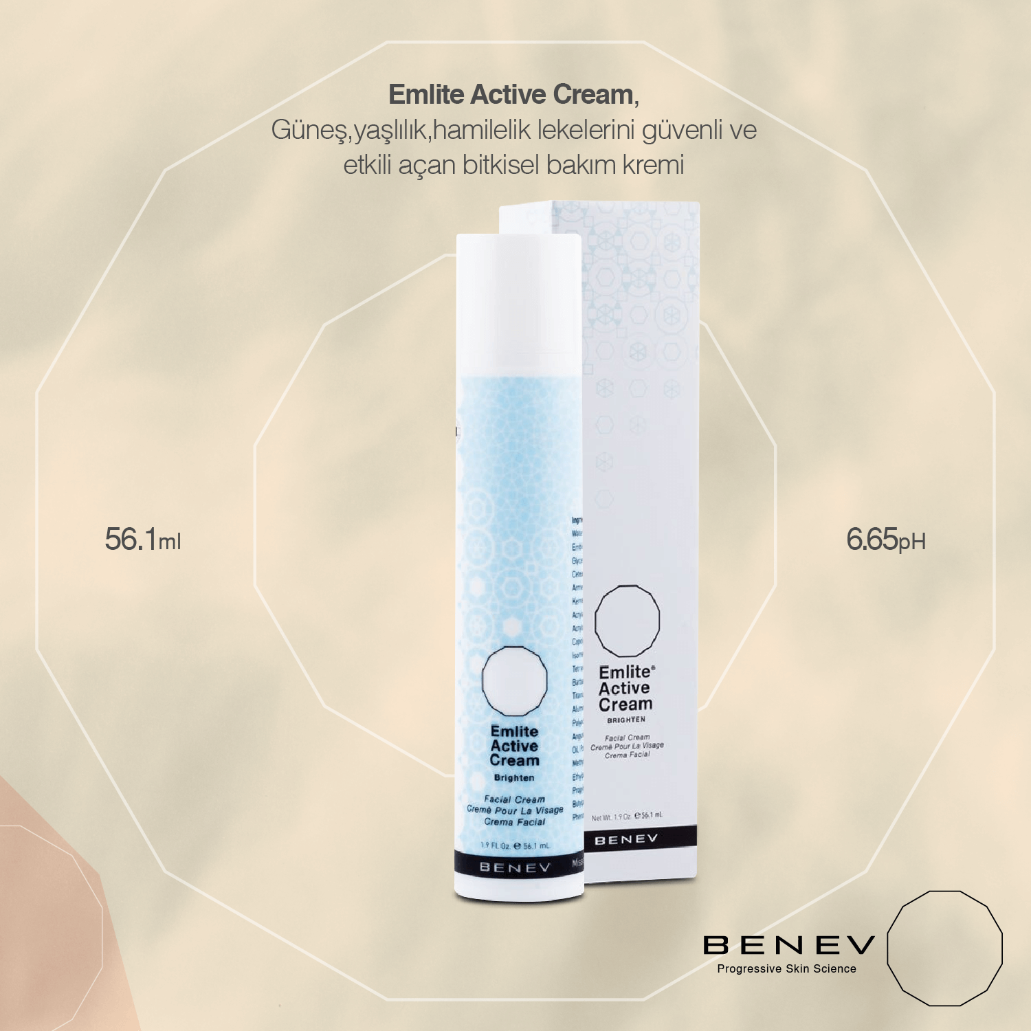 BENEV Emlite Active Creme 54,1 ml. Tagescreme mit Kräuterbestandteilen, die Sonnen-, Alters- und Schwangerschaftsflecken sicher reduziert …