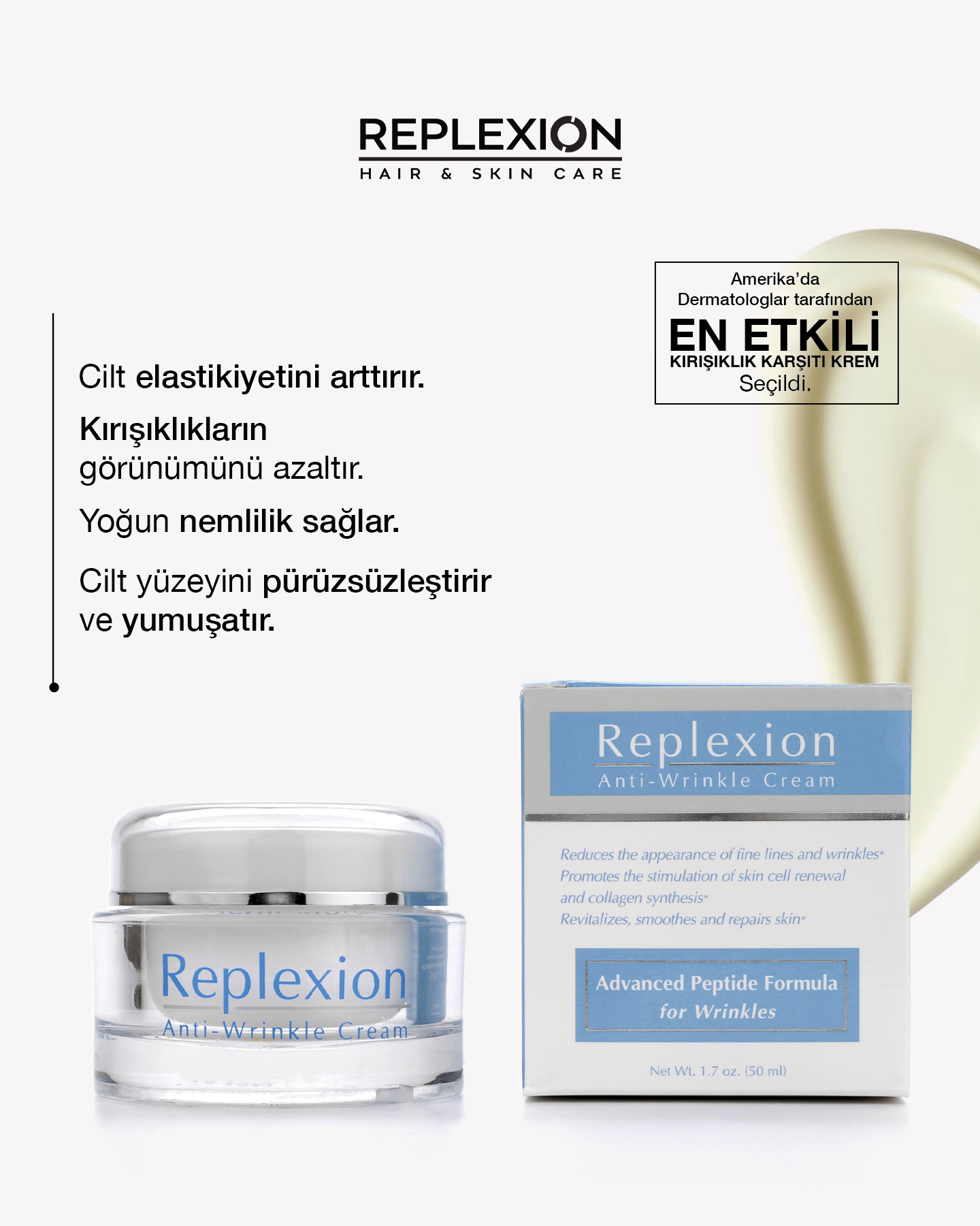 REPLEXION ANTI-WRINKLE CREAM 50ML.
ANTI-WRINKLE, DEVELOPED ANTI-AGING
CREAM