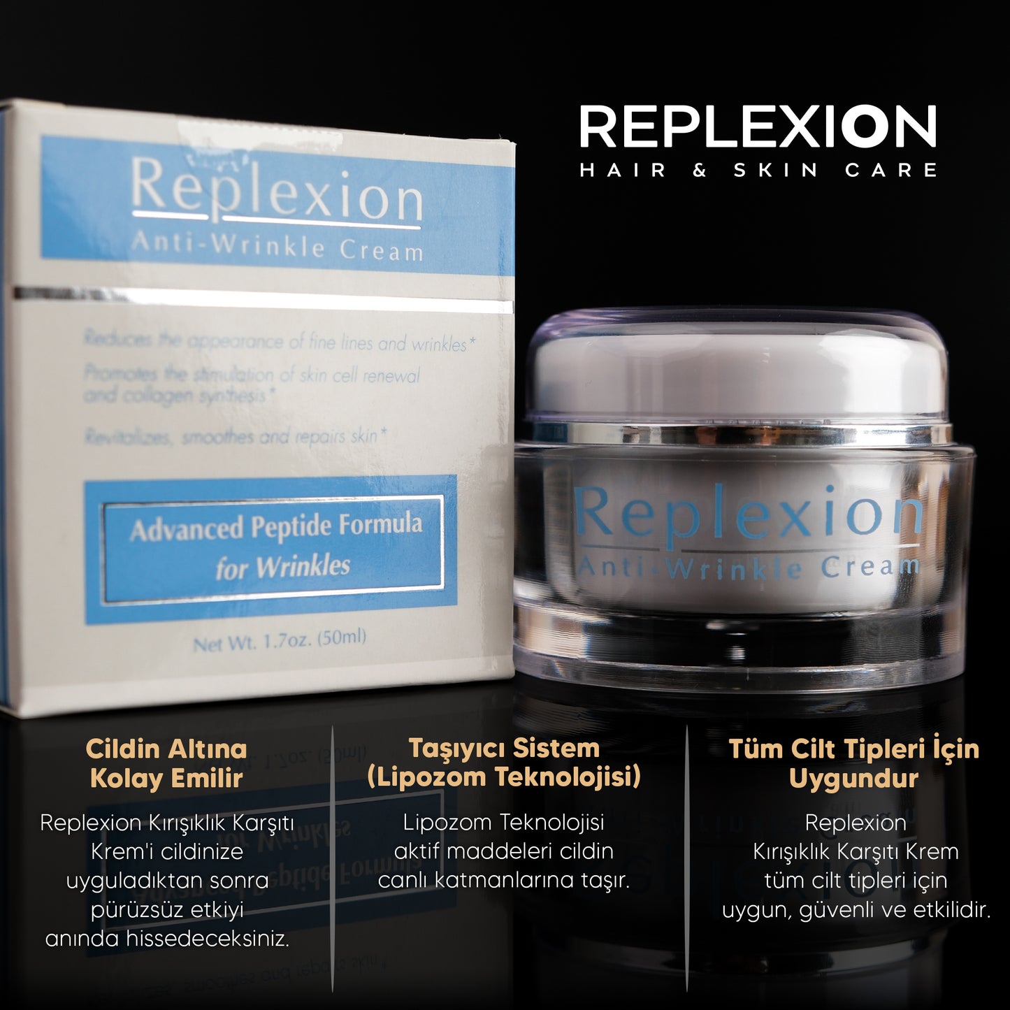 REPLEXION Anti-Falten-Creme 50ml. Anti-Falten, Anti-Aging, Anti-Falten, Hautverjüngungscreme, Peptid, Hyaluronsäure, Vitamin A, Squalan ...