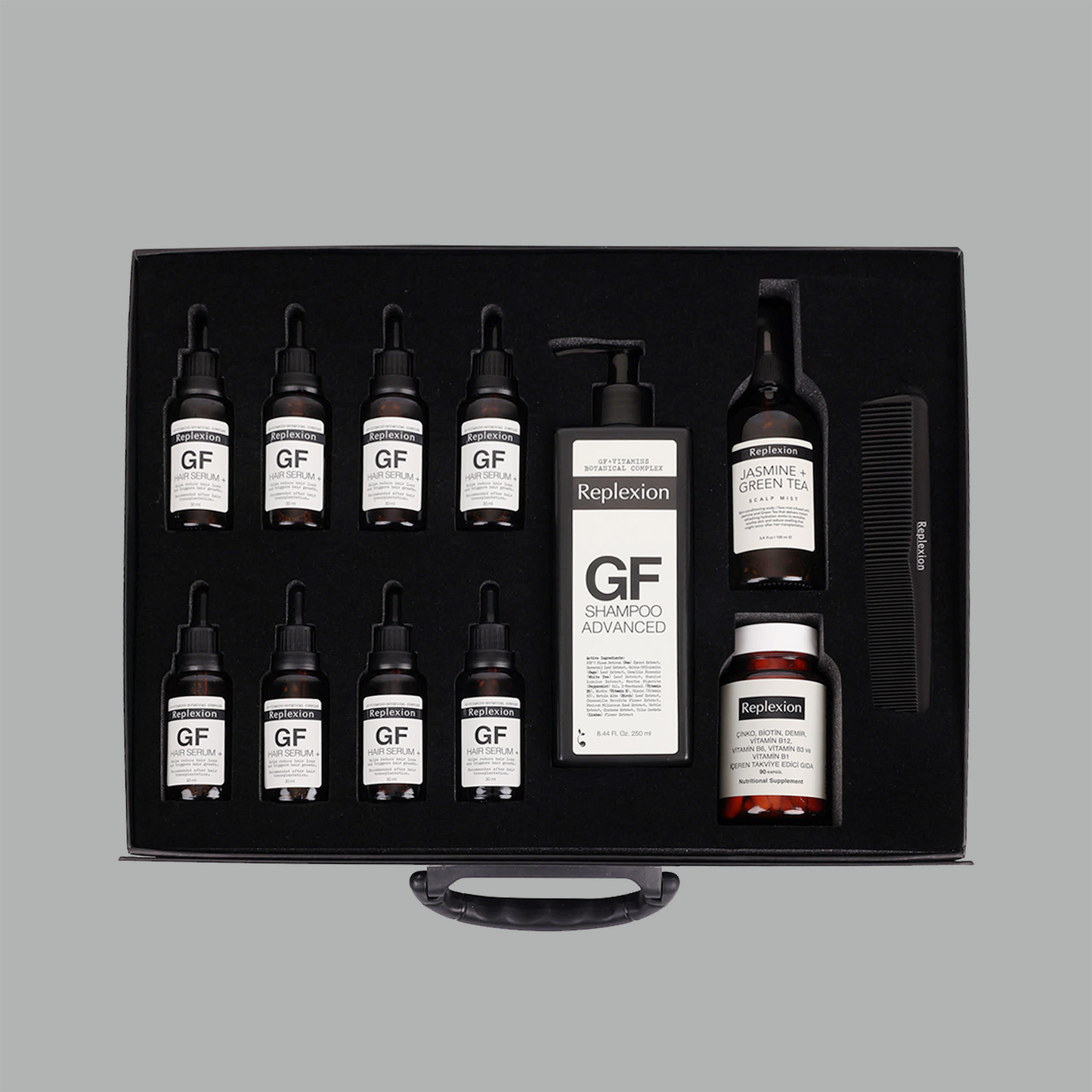 Replexion GF Hair Kit Alopecia,Anti-Hair Loss, Hair Growth, Saç Çıkartan Serum, Saç Kalınlaştıran Şampuan, Saç Ekimi