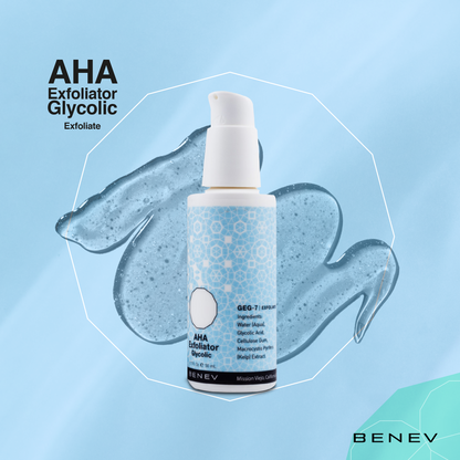 BENEV AHA Exfoliator Glykolsäure 50 ml. Granulatfreies Glykol-Peeling, Fruchtsäure, Rohrzucker, hautverjüngendes Granulatfreies Peeling.