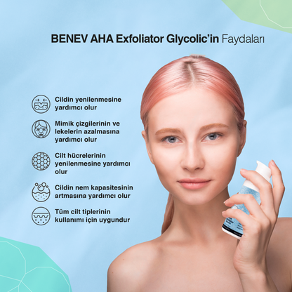 BENEV AHA Exfoliator Glykolsäure 50 ml. Granulatfreies Glykol-Peeling, Fruchtsäure, Rohrzucker, hautverjüngendes Granulatfreies Peeling.